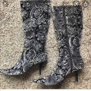 Black/Multi Paisley Velvet Tall Boots